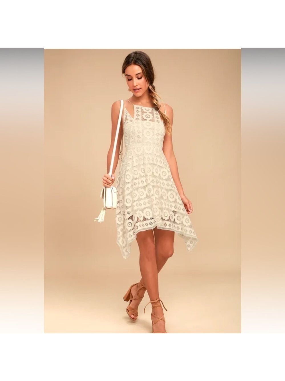 Free People Just Like Honey Dress Size 4 Champagne Ivory Date Night Romantic EUC